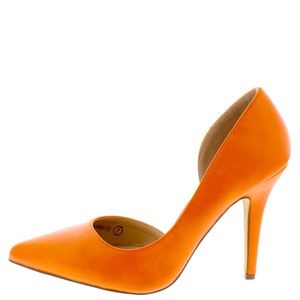 Orange Vegan Leather D’Orsay High Heel Pumps